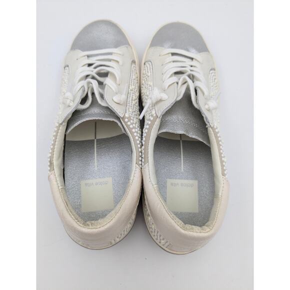Dolce Vita Zina Crystal Sneakers Women's Low Top Leather Ivory Size US7.5 EU38 - Picture 3 of 8